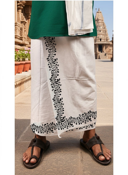 Kora Khaadi Dhoti - Lungi | Veshti | Pancha Wrap - White