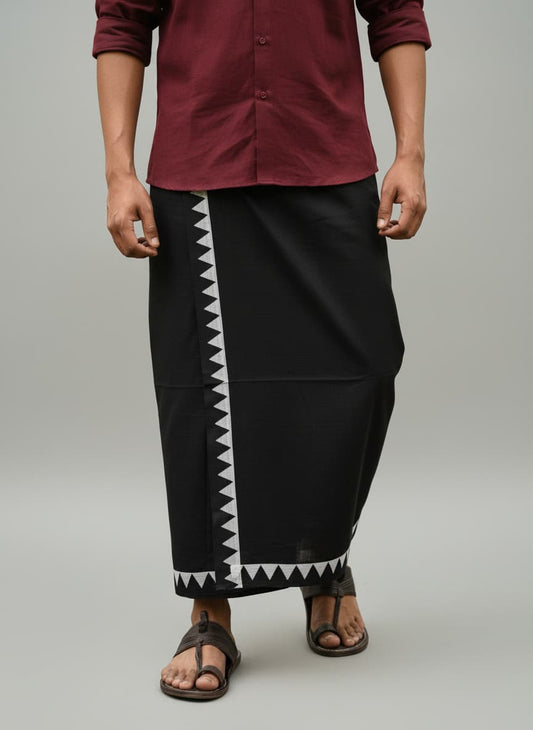 Kora Khaadi Dhoti - Lungi | Veshti | Pancha Wrap - Black