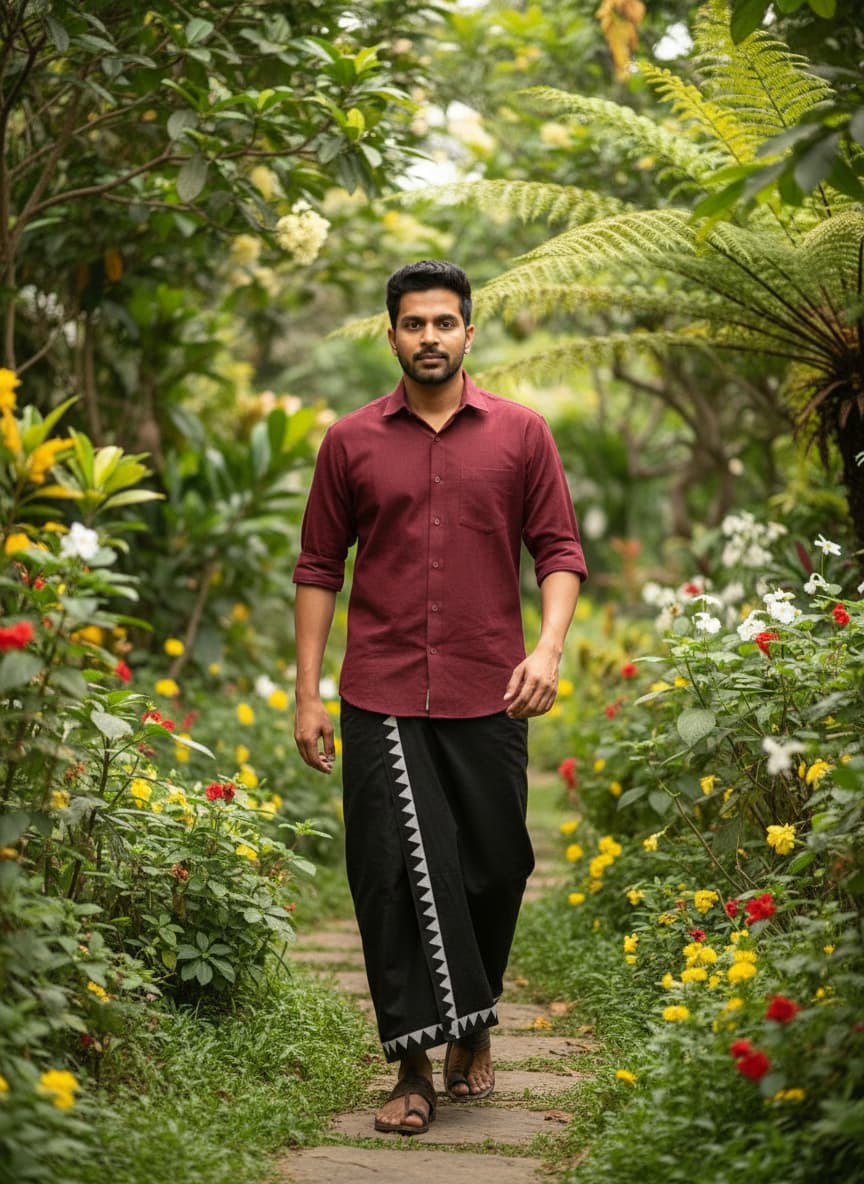 Kora Khaadi Dhoti - Lungi | Veshti | Pancha Wrap - Black