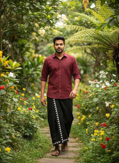 Kora Khaadi Dhoti - Lungi | Veshti | Pancha Wrap - Black