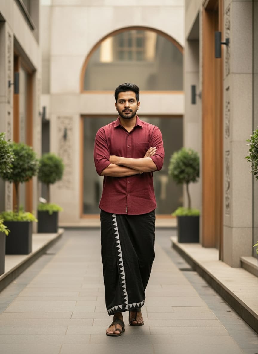 Kora Khaadi Dhoti - Lungi | Veshti | Pancha Wrap - Black