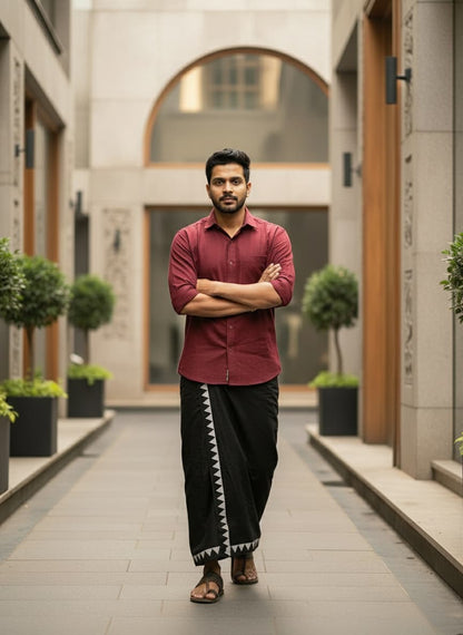 Kora Khaadi Dhoti - Lungi | Veshti | Pancha Wrap - Black