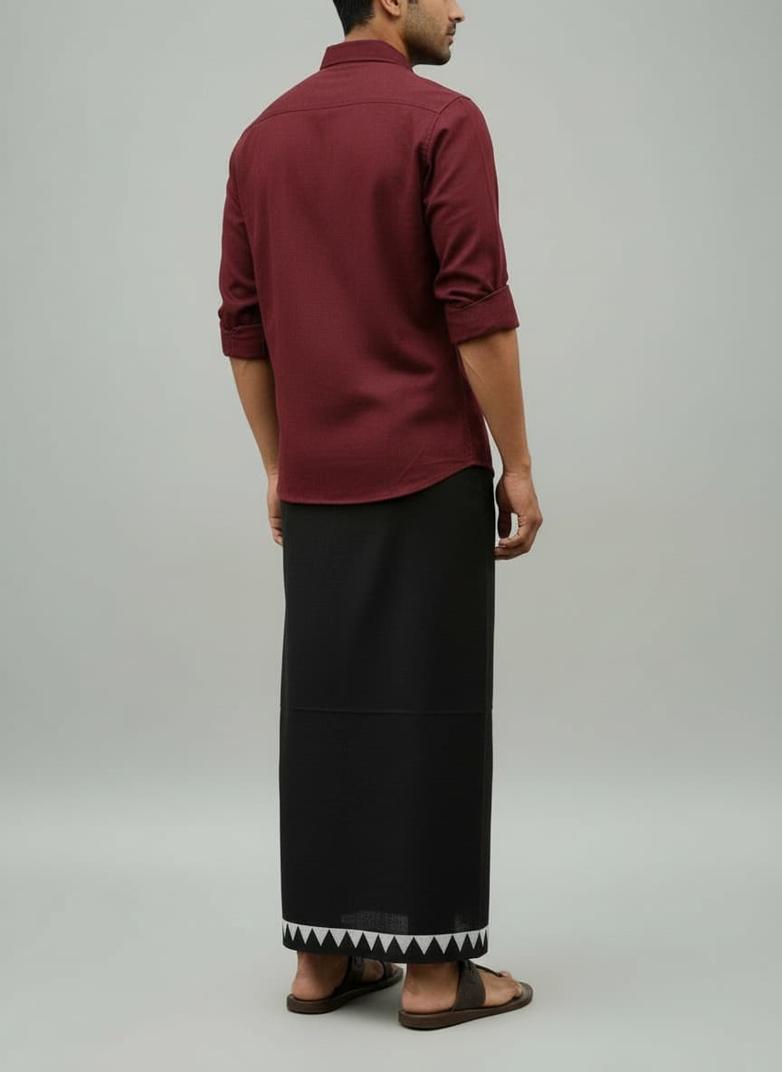 Kora Khaadi Dhoti - Lungi | Veshti | Pancha Wrap - Black