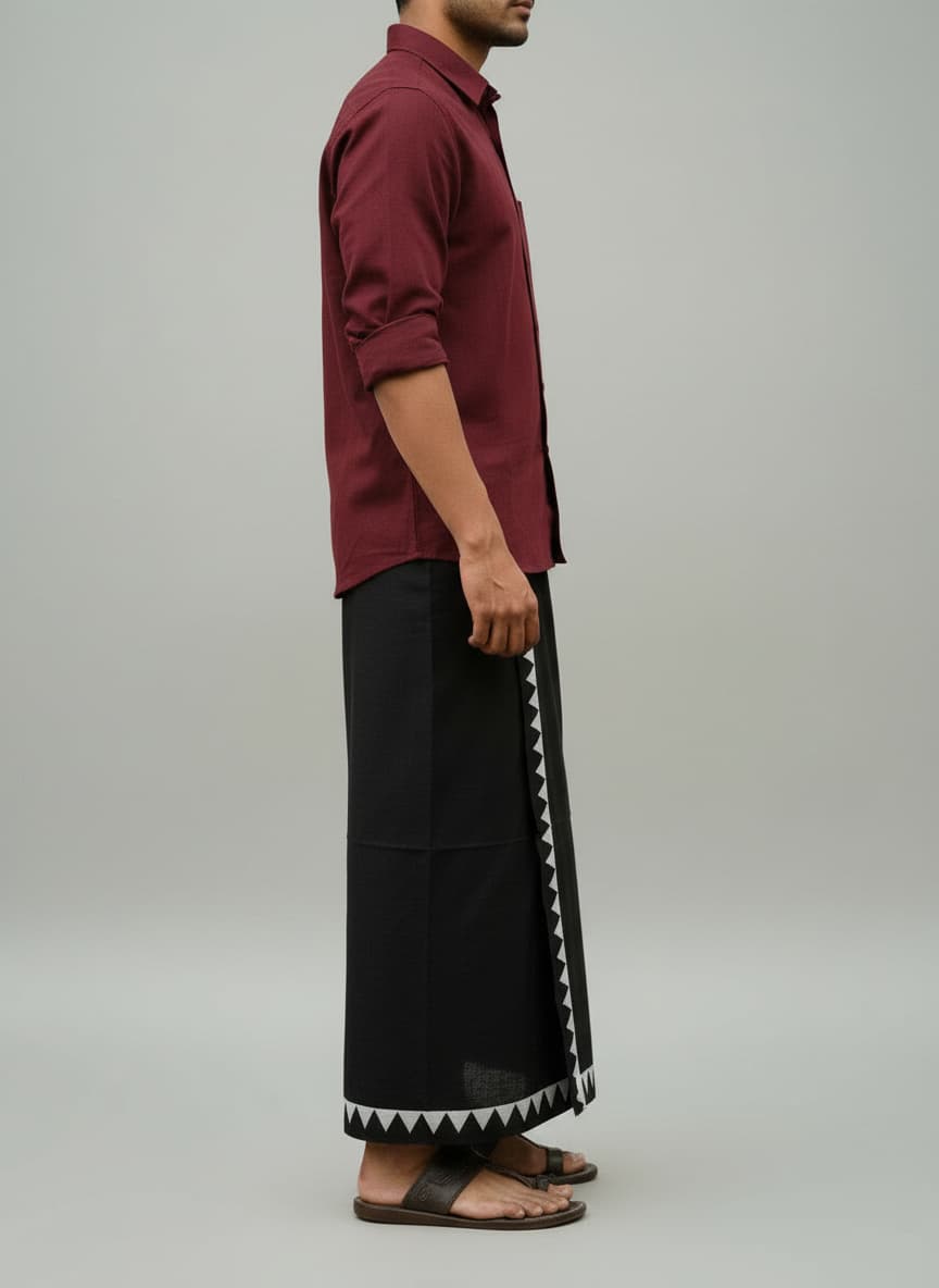 Kora Khaadi Dhoti - Lungi | Veshti | Pancha Wrap - Black