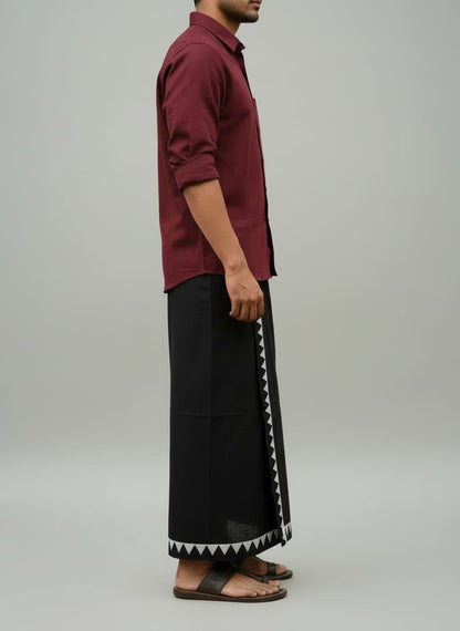 Kora Khaadi Dhoti - Lungi | Veshti | Pancha Wrap - Black