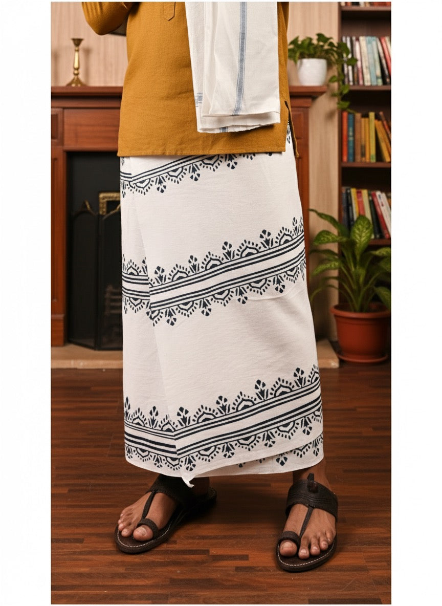 Kora Khaadi Dhoti - Lungi | Veshti | Pancha Wrap - White