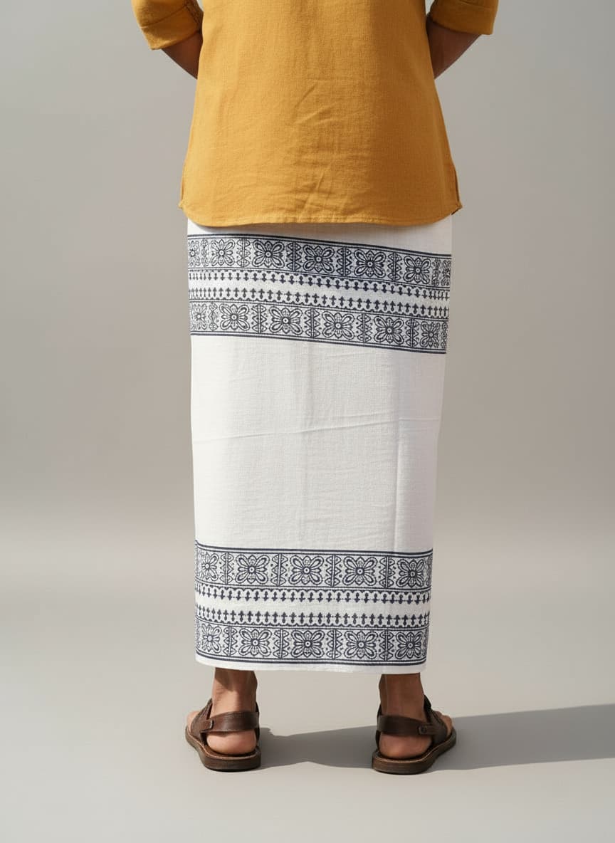 Kora Khaadi Dhoti - Lungi | Veshti | Pancha Wrap - White