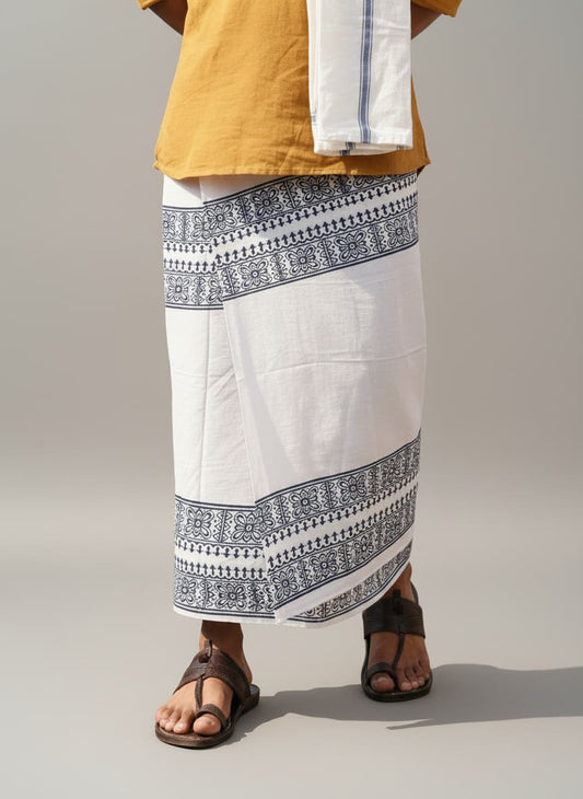 Kora Khaadi Dhoti - Lungi | Veshti | Pancha Wrap - White