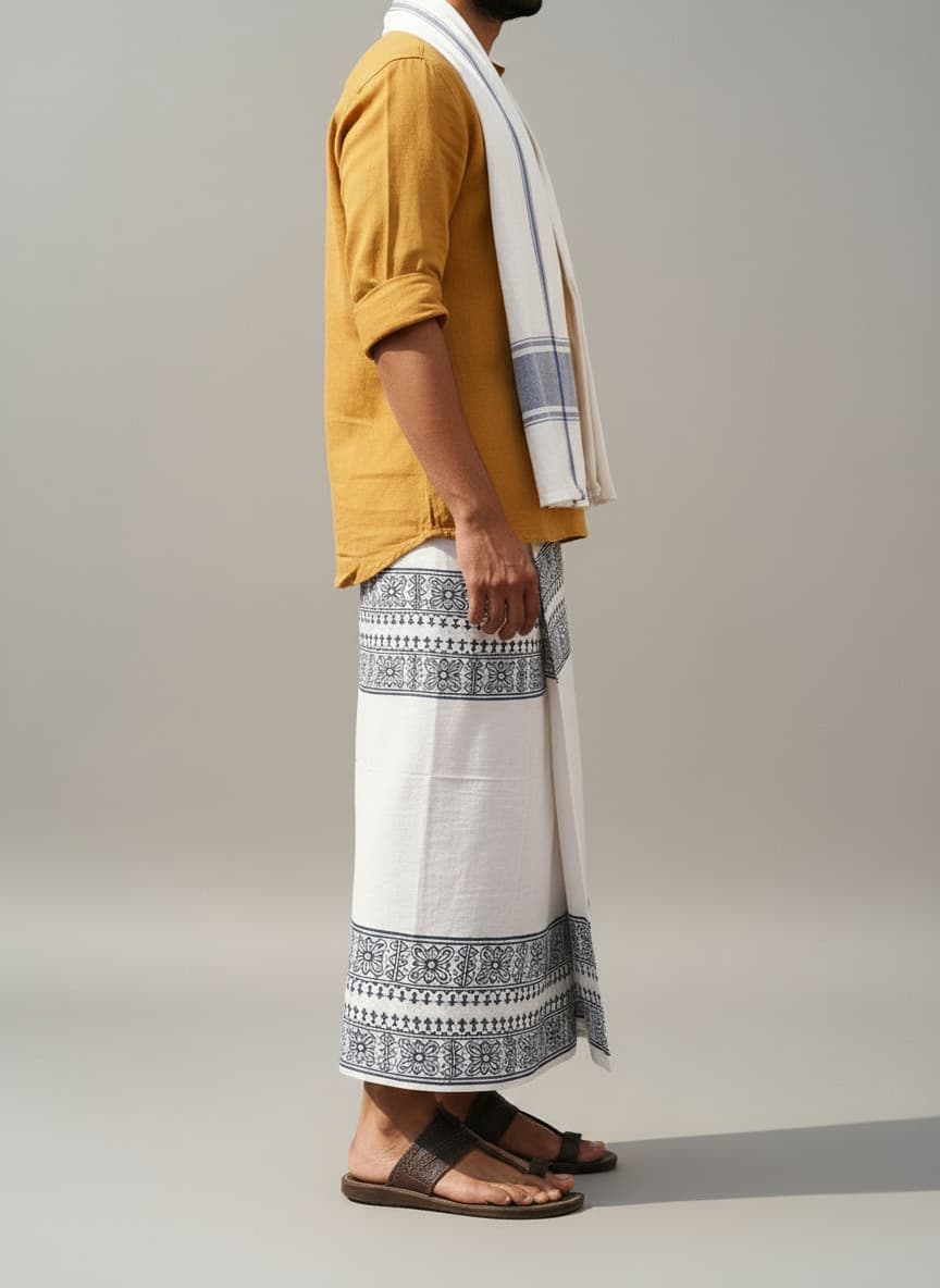 Kora Khaadi Dhoti - Lungi | Veshti | Pancha Wrap - White