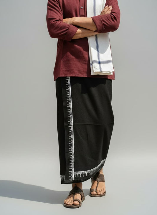 Kora Khaadi Dhoti - Lungi | Veshti | Pancha Wrap - Black