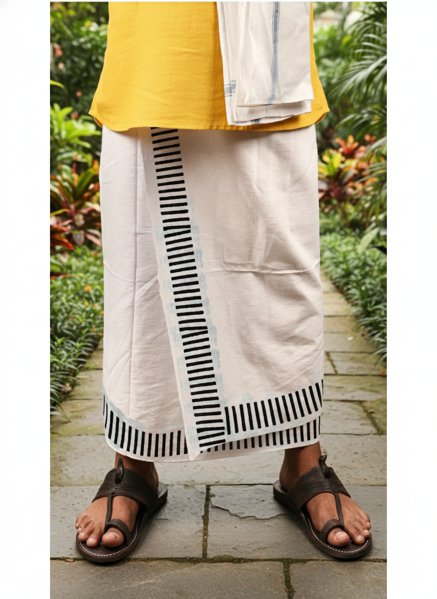 Eco-Friendly Khaadi | Block Printed Lungi for Men | 100% Handwoven Cotton | Traditional Hand Block Print | Breathable, Soft & Sustainable Wear | Ethnic Comfort Wrap
