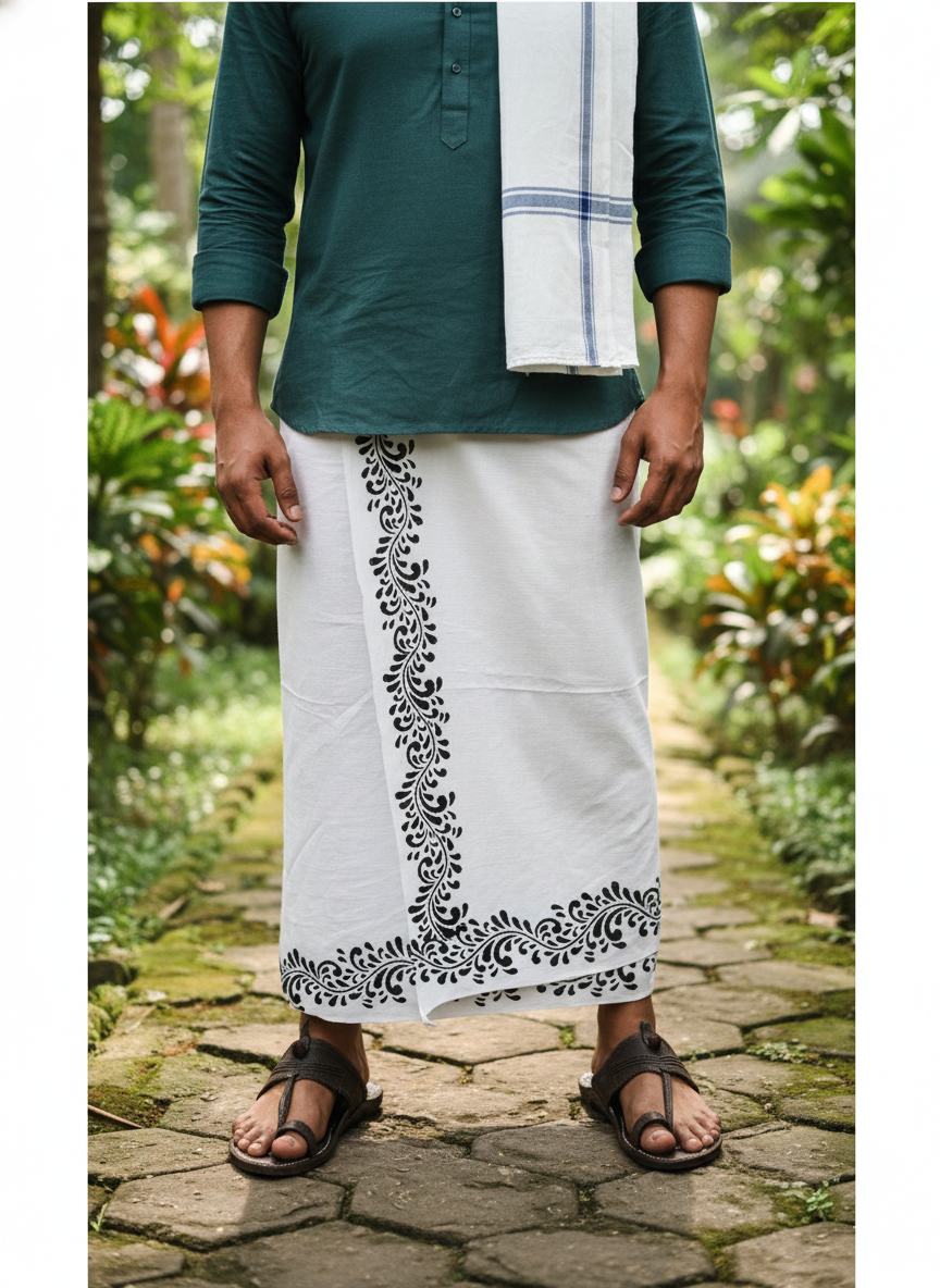 Eco-Friendly Khaadi | Block Printed Lungi for Men | 100% Handwoven Cotton | Traditional Hand Block Print | Breathable, Soft & Sustainable Wear | Ethnic Comfort Wrap