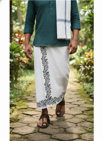 Kora Khaadi Dhoti - Lungi | Veshti | Pancha Wrap - White