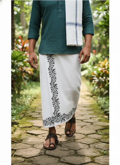 Kora Khaadi Dhoti - Lungi | Veshti | Pancha Wrap - White