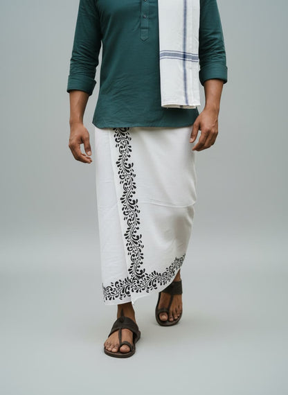 Kora Khaadi Dhoti - Lungi | Veshti | Pancha Wrap - White