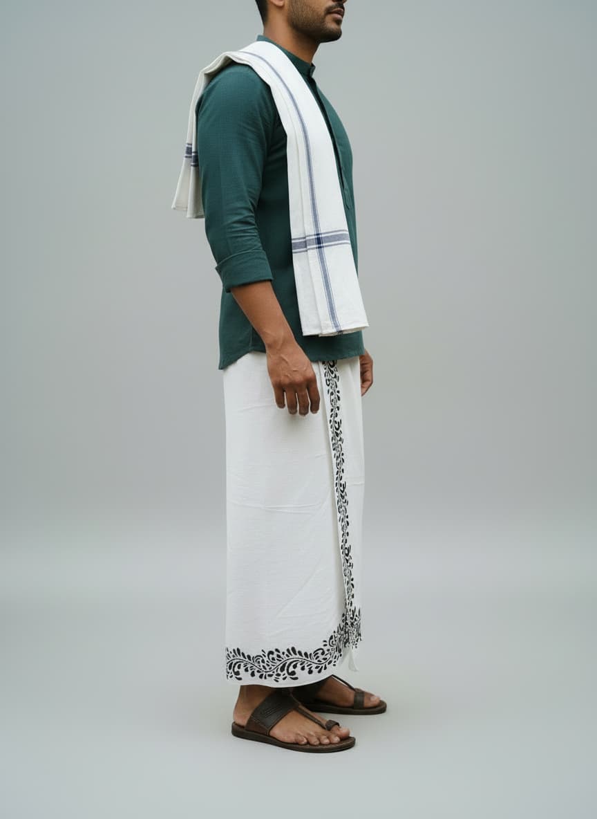 Kora Khaadi Dhoti - Lungi | Veshti | Pancha Wrap - White