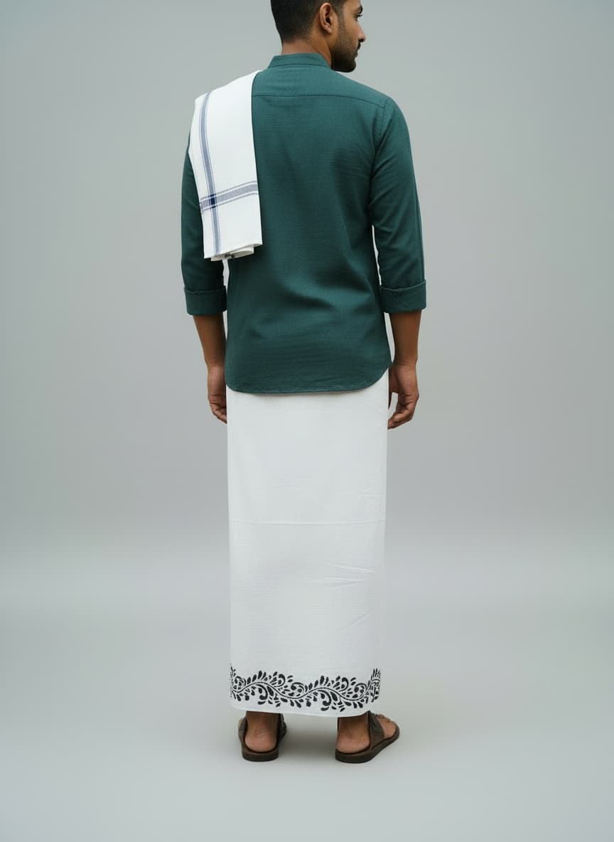 Kora Khaadi Dhoti - Lungi | Veshti | Pancha Wrap - White