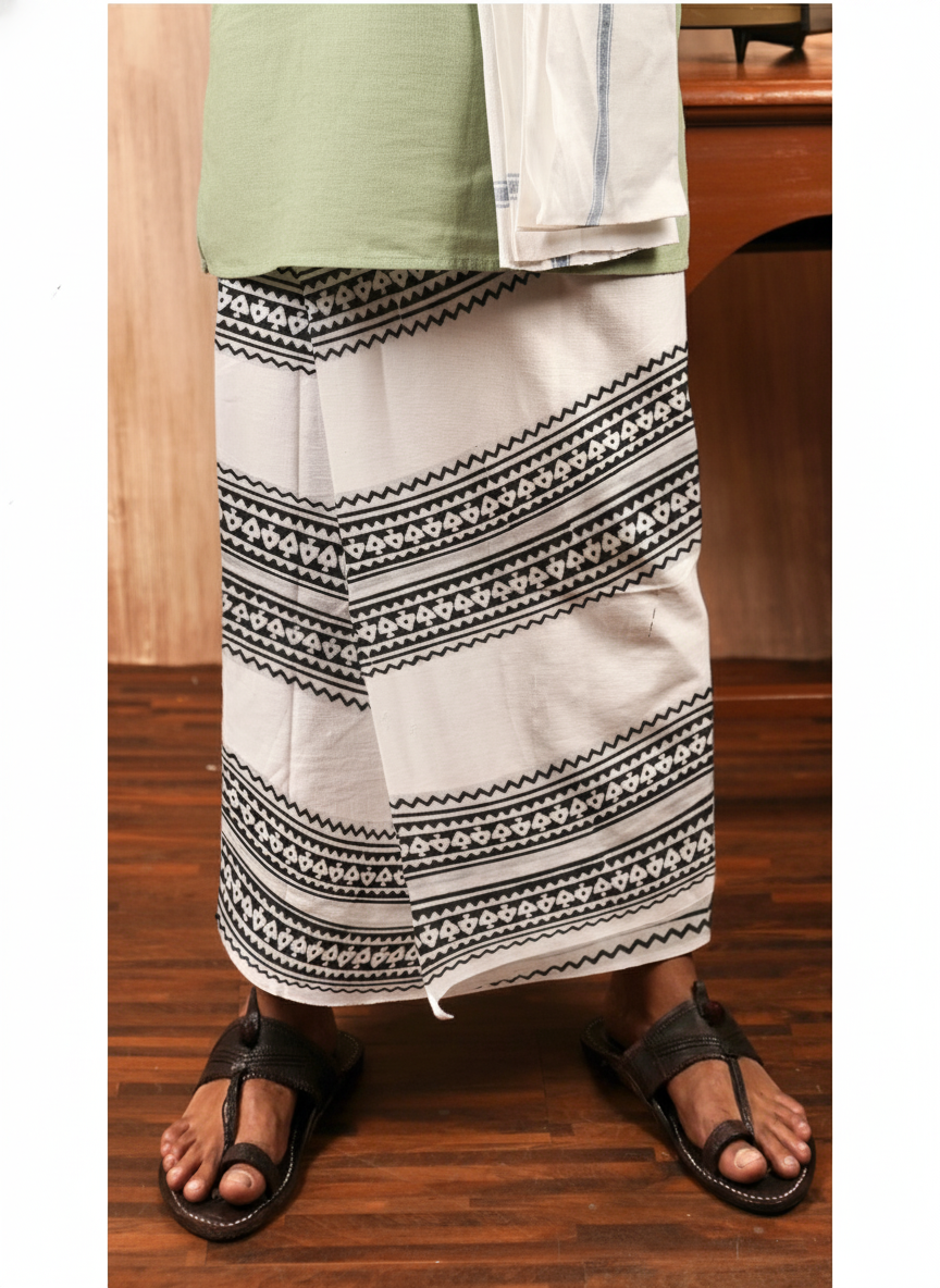 Eco-Friendly Khaadi | Block Printed Lungi for Men | 100% Handwoven Cotton | Traditional Hand Block Print | Breathable, Soft & Sustainable Wear | Ethnic Comfort Wrap