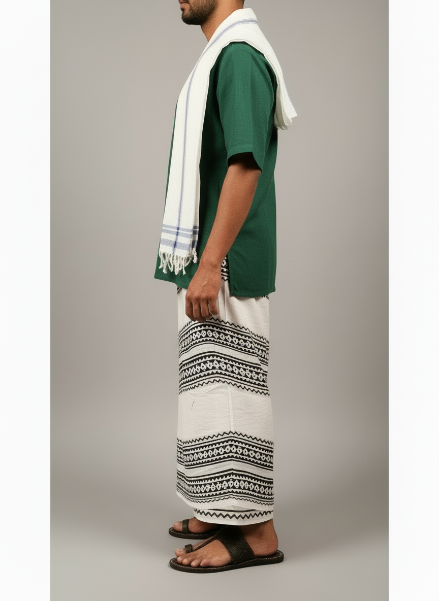 Kora Khaadi Dhoti - Lungi | Veshti | Pancha Wrap - White