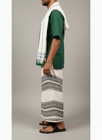 Kora Khaadi Dhoti - Lungi | Veshti | Pancha Wrap - White