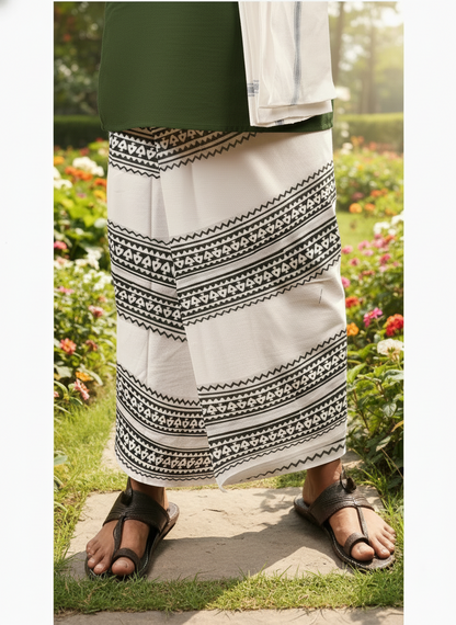 Kora Khaadi Dhoti - Lungi | Veshti | Pancha Wrap - White