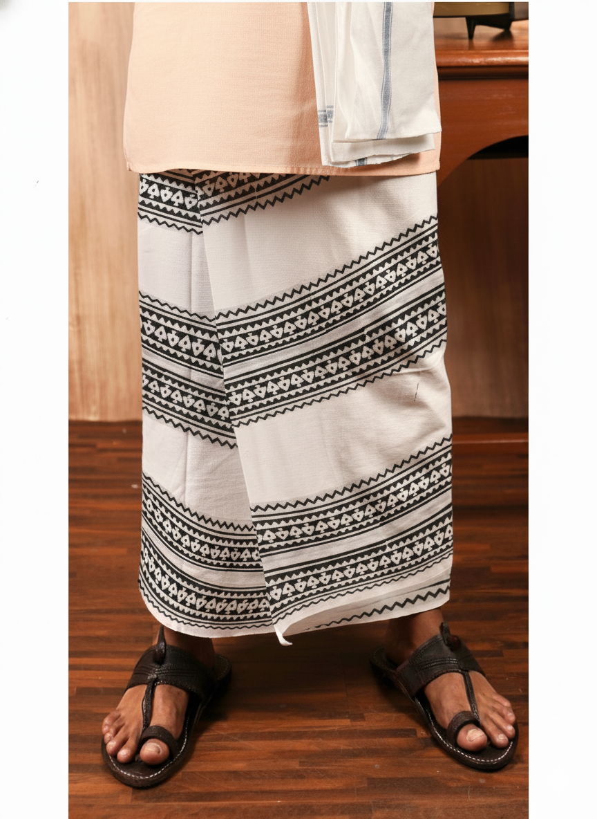 Eco-Friendly Khaadi | Block Printed Lungi for Men | 100% Handwoven Cotton | Traditional Hand Block Print | Breathable, Soft & Sustainable Wear | Ethnic Comfort Wrap