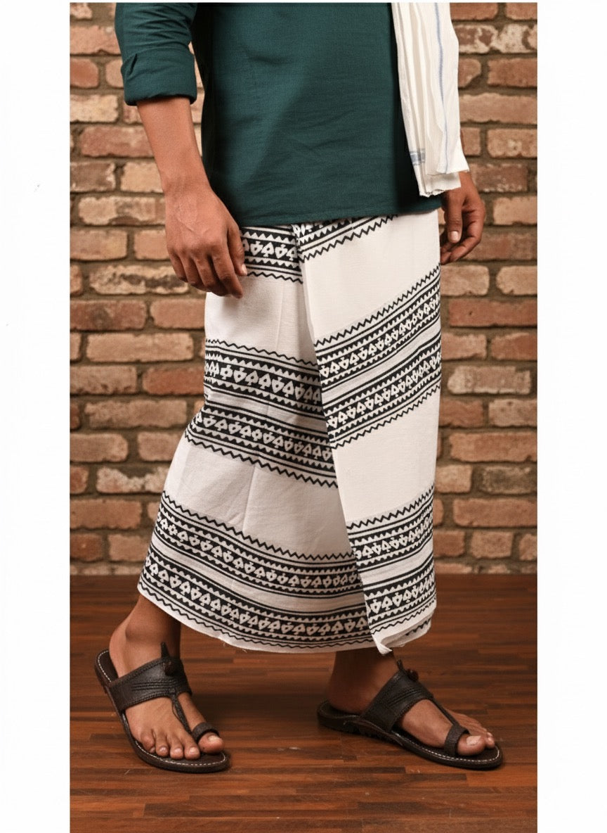 Eco-Friendly Khaadi | Block Printed Lungi for Men | 100% Handwoven Cotton | Traditional Hand Block Print | Breathable, Soft & Sustainable Wear | Ethnic Comfort Wrap