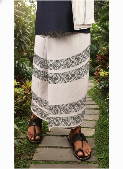 Khaadi Dhoti - Lungi Wrap| Block Printed Dhoti - Lungi Wrap for Men | 100% Handwoven Cotton | Traditional Hand Block Print | Breathable, Soft  | Ethnic Comfort Wrap