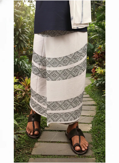 Khaadi Dhoti - Lungi Wrap| Block Printed Dhoti - Lungi Wrap for Men | 100% Handwoven Cotton | Traditional Hand Block Print | Breathable, Soft  | Ethnic Comfort Wrap