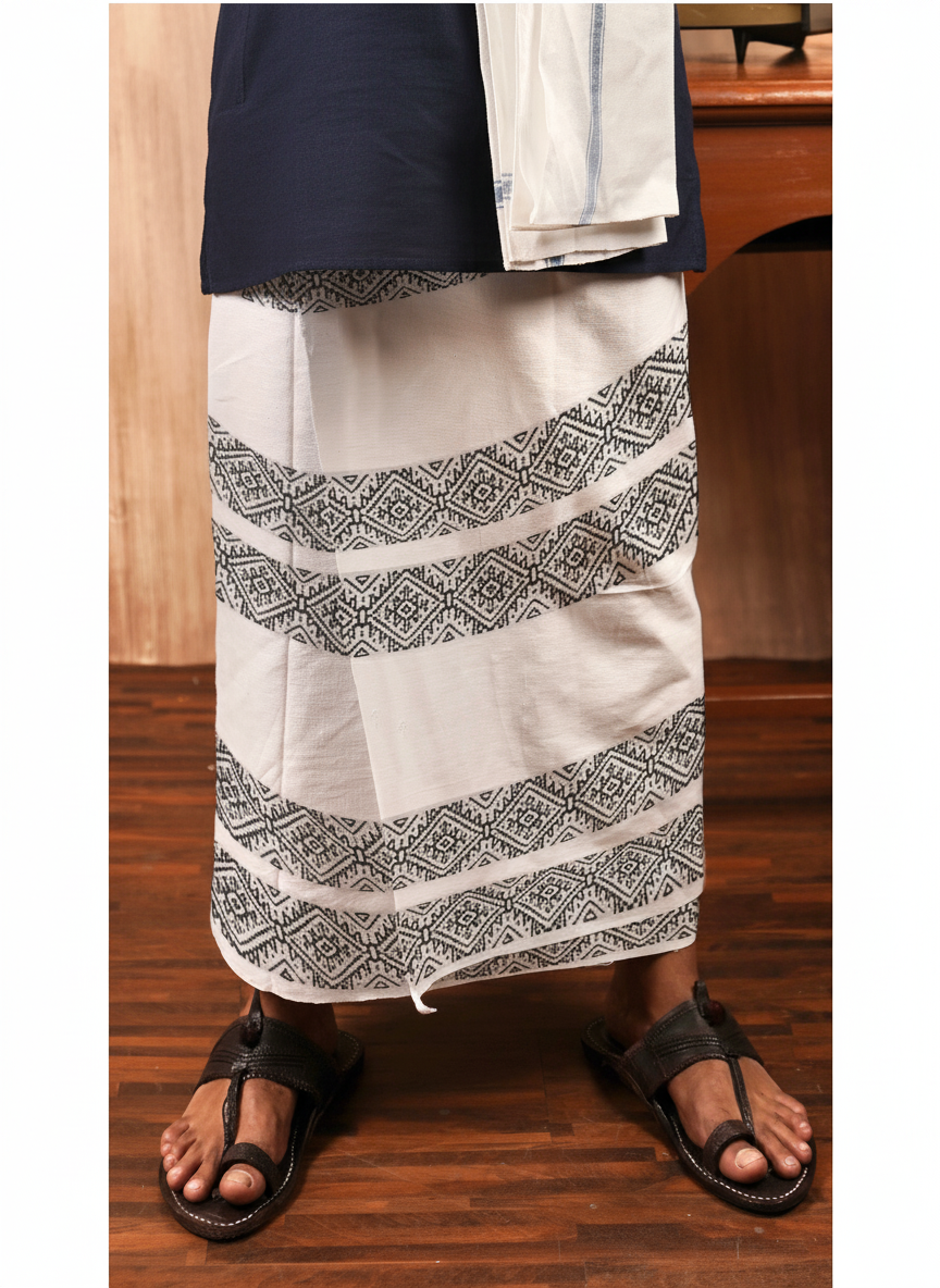 Eco-Friendly Khaadi | Block Printed Lungi for Men | 100% Handwoven Cotton | Traditional Hand Block Print | Breathable, Soft & Sustainable Wear | Ethnic Comfort Wrap