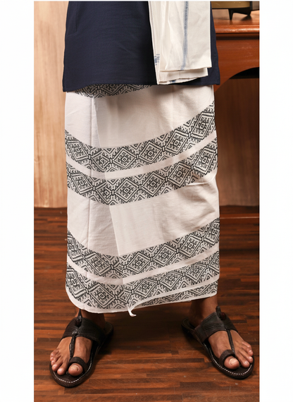 Khaadi Dhoti - Lungi Wrap| Block Printed Dhoti - Lungi Wrap for Men | 100% Handwoven Cotton | Traditional Hand Block Print | Breathable, Soft  | Ethnic Comfort Wrap