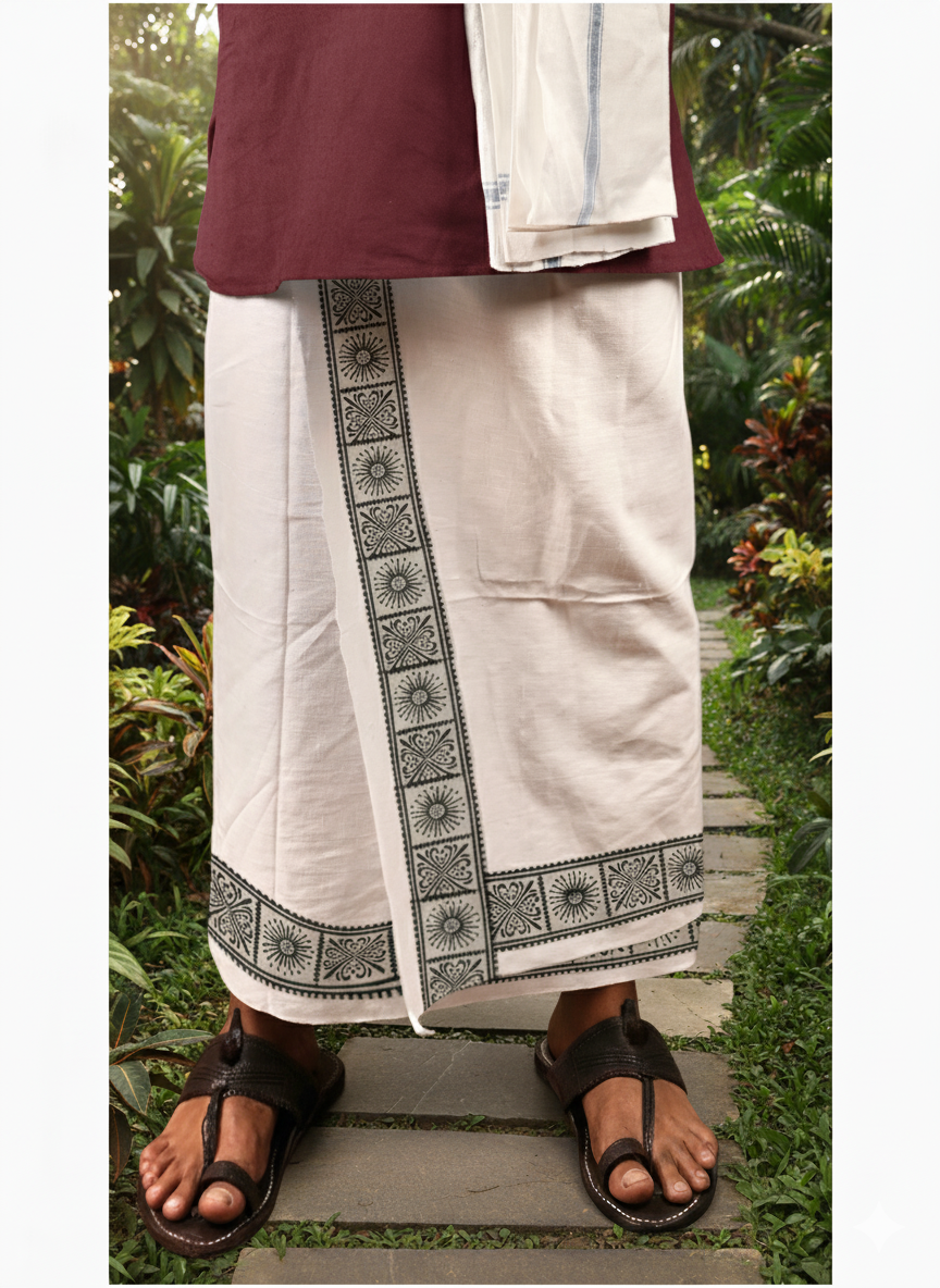 Eco-Friendly Khaadi | Block Printed Lungi for Men | 100% Handwoven Cotton | Traditional Hand Block Print | Breathable, Soft & Sustainable Wear | Ethnic Comfort Wrap