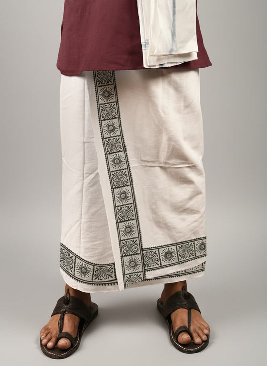 Kora Khaadi Dhoti - Lungi | Veshti | Pancha Wrap - White