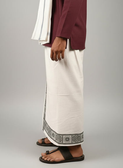 Kora Khaadi Dhoti - Lungi | Veshti | Pancha Wrap - White