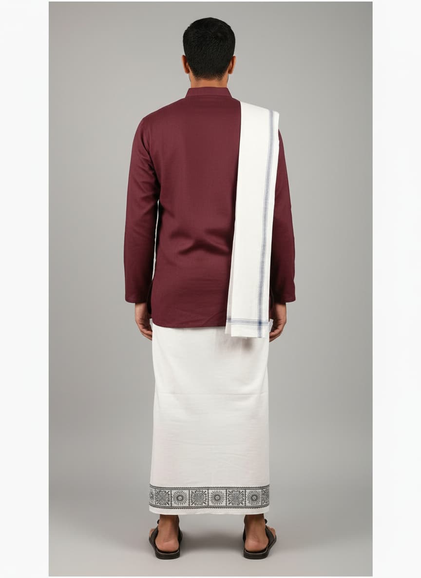 Kora Khaadi Dhoti - Lungi | Veshti | Pancha Wrap - White