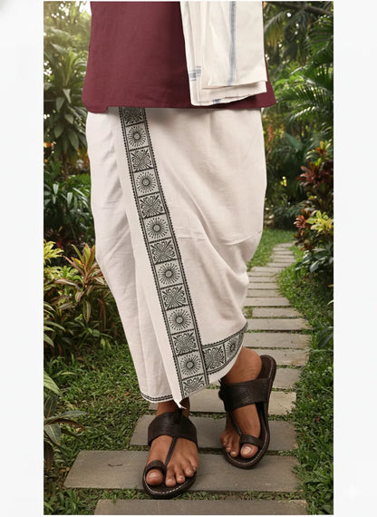 Kora Khaadi Dhoti - Lungi | Veshti | Pancha Wrap - White