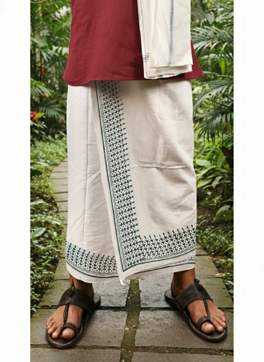 Eco-Friendly Khaadi | Block Printed Lungi for Men | 100% Handwoven Cotton | Traditional Hand Block Print | Breathable, Soft & Sustainable Wear | Ethnic Comfort Wrap