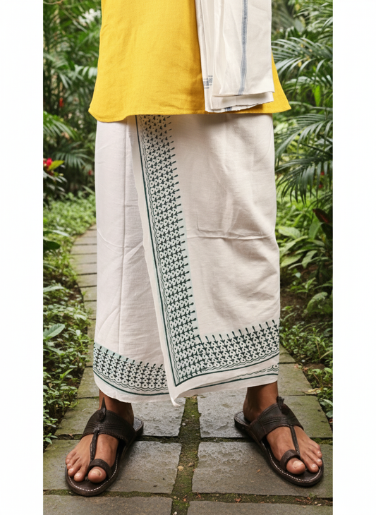 Eco-Friendly Khaadi | Block Printed Lungi for Men | 100% Handwoven Cotton | Traditional Hand Block Print | Breathable, Soft & Sustainable Wear | Ethnic Comfort Wrap