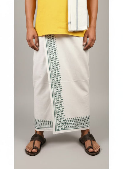 Kora Khaadi Dhoti - Lungi | Veshti | Pancha Wrap - White