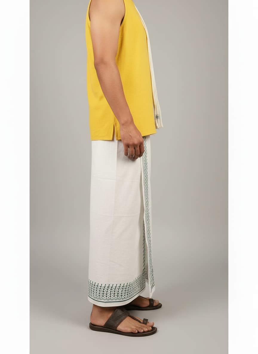 Kora Khaadi Dhoti - Lungi | Veshti | Pancha Wrap - White