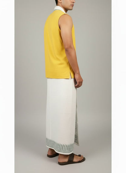 Kora Khaadi Dhoti - Lungi | Veshti | Pancha Wrap - White