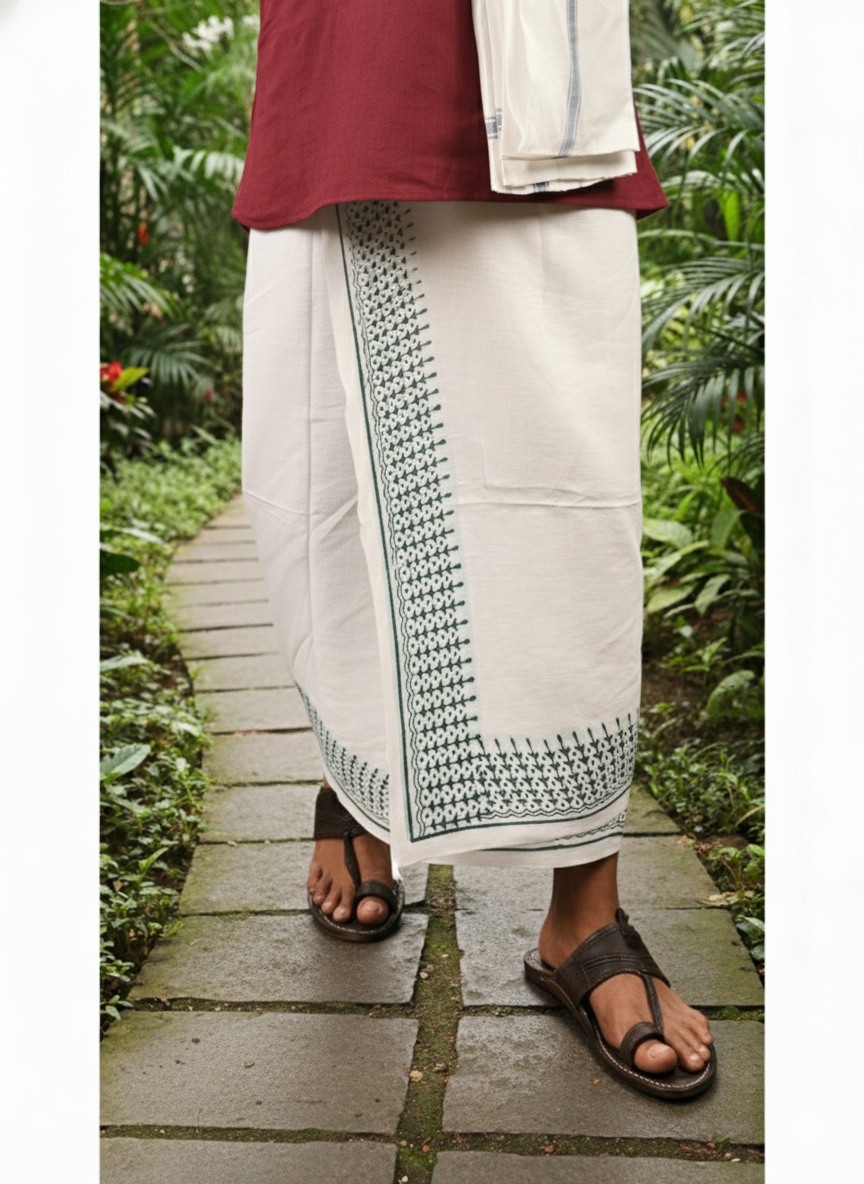 Eco-Friendly Khaadi | Block Printed Lungi for Men | 100% Handwoven Cotton | Traditional Hand Block Print | Breathable, Soft & Sustainable Wear | Ethnic Comfort Wrap