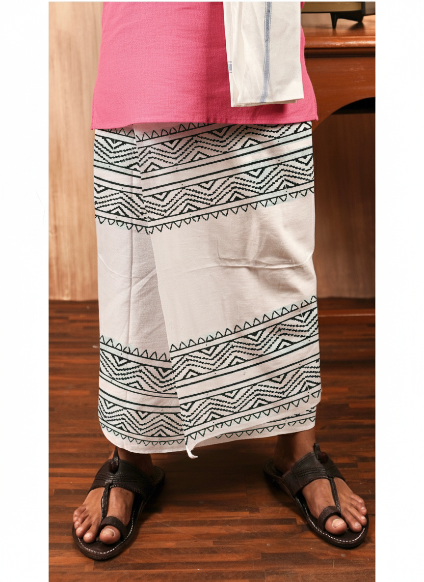Eco-Friendly Khaadi | Block Printed Lungi for Men | 100% Handwoven Cotton | Traditional Hand Block Print | Breathable, Soft & Sustainable Wear | Ethnic Comfort Wrap