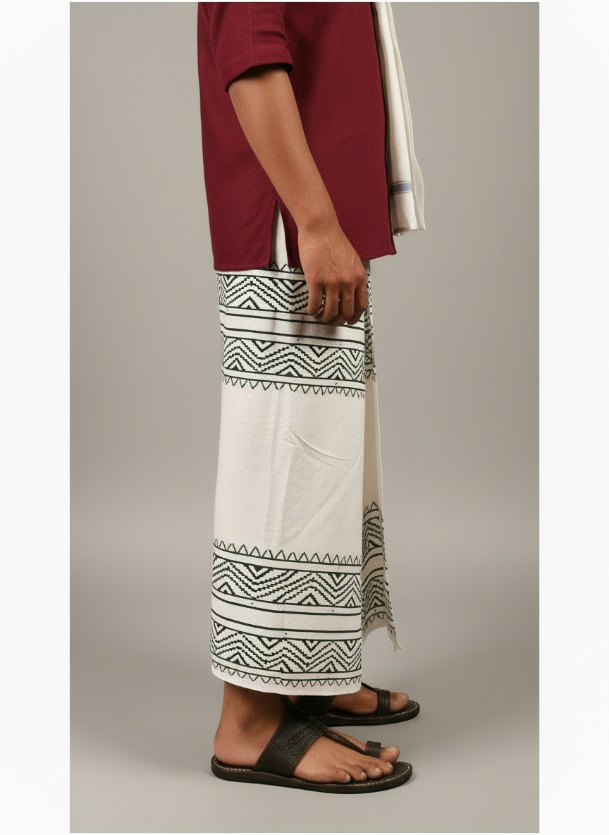 Kora Khaadi Dhoti - Lungi | Veshti | Pancha Wrap - White