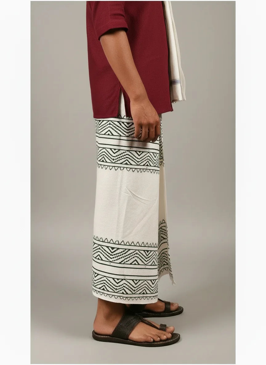 Kora Khaadi Dhoti - Lungi | Veshti | Pancha Wrap - White