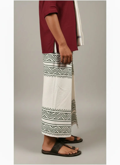 Kora Khaadi Dhoti - Lungi | Veshti | Pancha Wrap - White