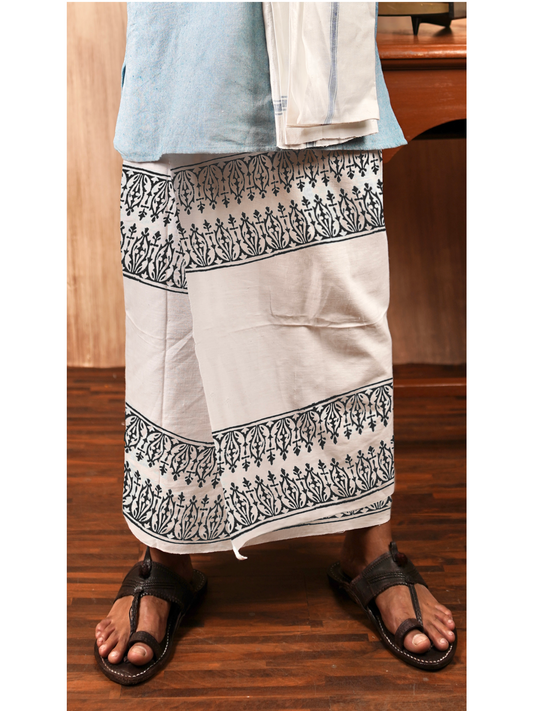 Eco-Friendly Khaadi | Block Printed Lungi for Men | 100% Handwoven Cotton | Traditional Hand Block Print | Breathable, Soft & Sustainable Wear | Ethnic Comfort Wrap