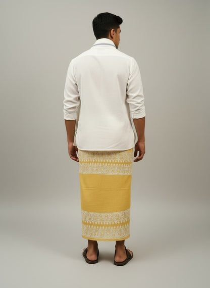 Kora Khaadi Dhoti - Lungi | Veshti | Pancha Wrap - Yellow