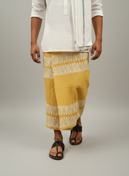 Kora Khaadi Dhoti - Lungi | Veshti | Pancha Wrap - Yellow