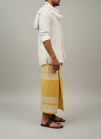 Kora Khaadi Dhoti - Lungi | Veshti | Pancha Wrap - Yellow
